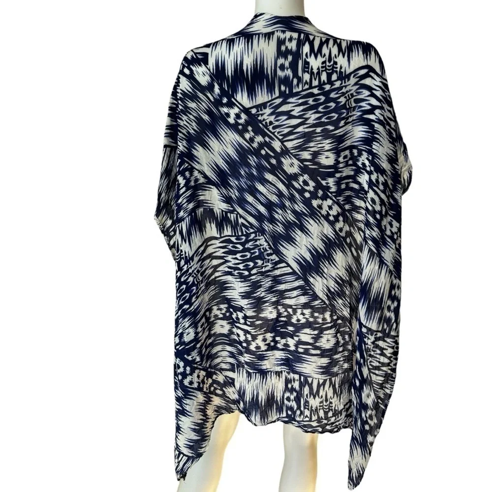 Cynthia Rowley Blue and White Oversized Scarf Wrap Beach Coverup, OS